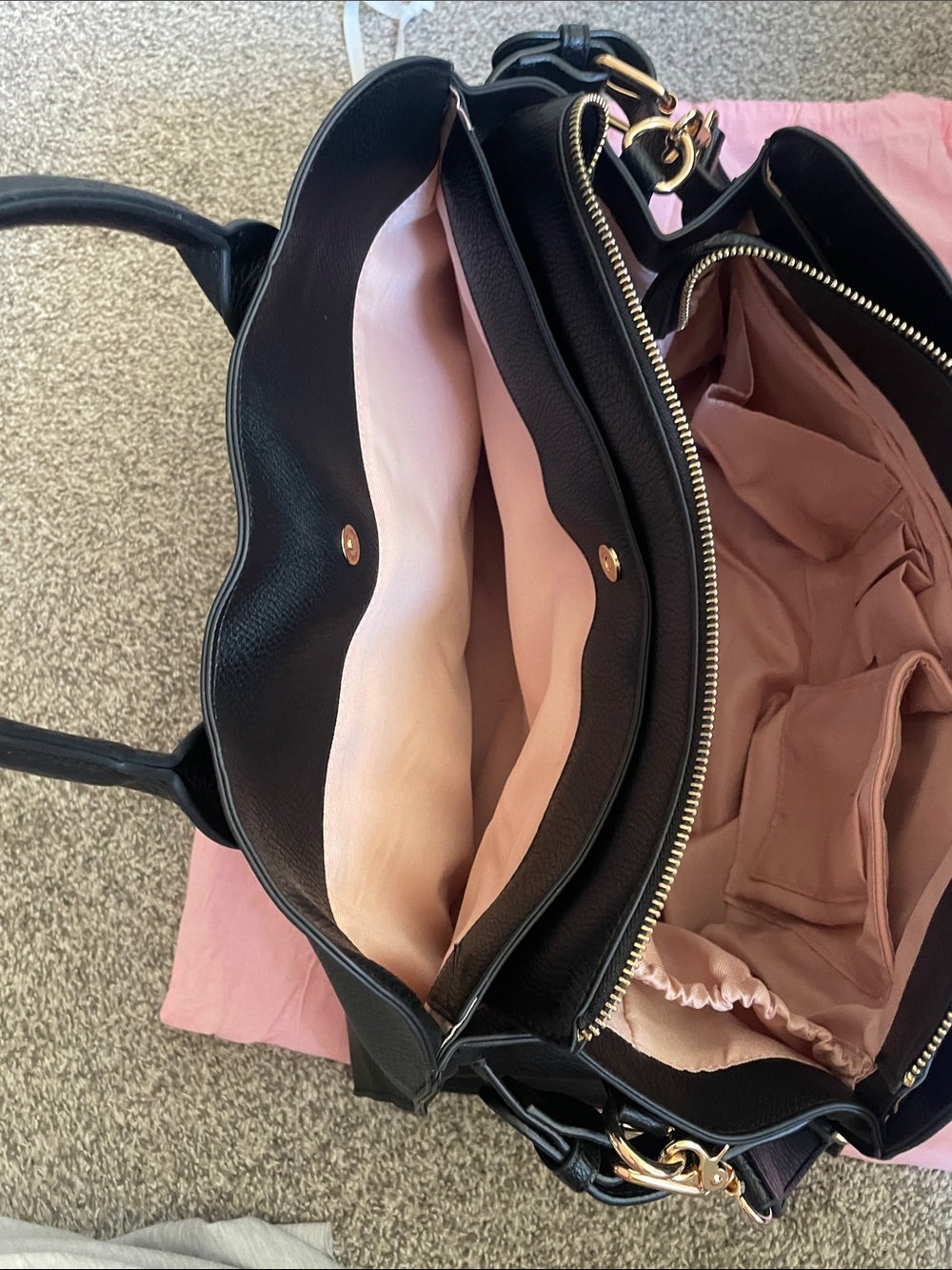 Poppy & Peonies Black Leather Top-Handle Satchel - Picture 4 of 7